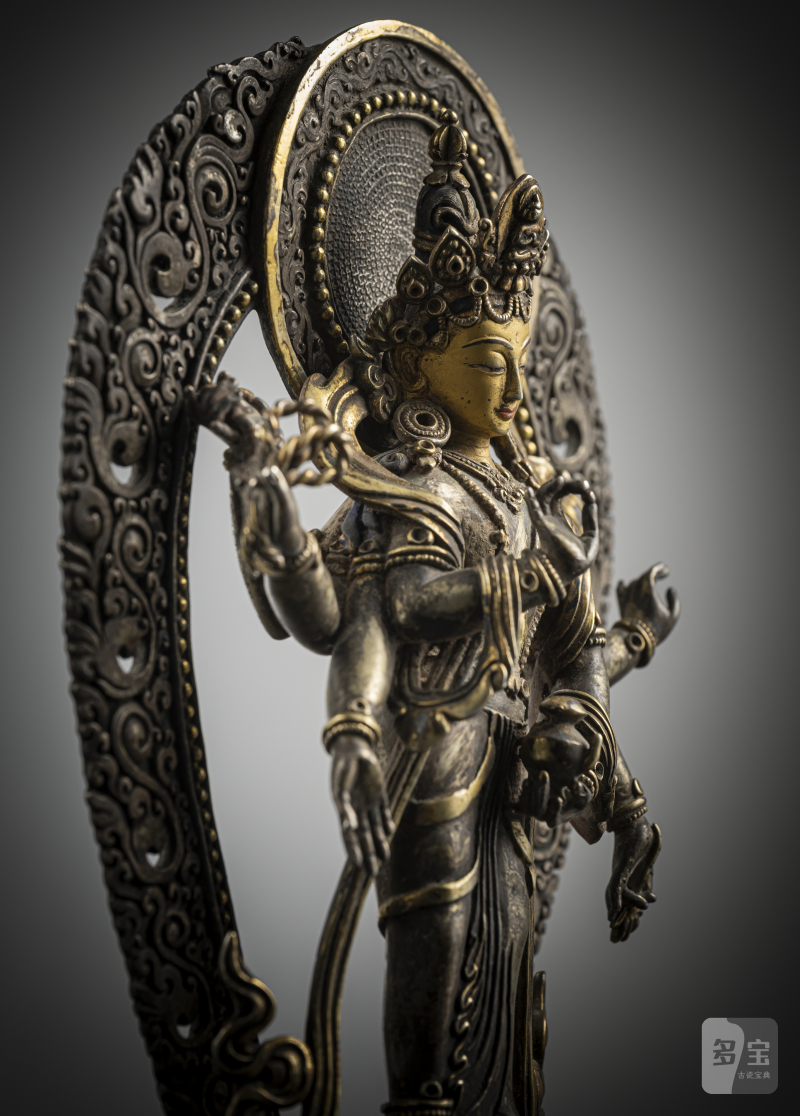 Partially fire-gilded silver figure of Amoghapasha - 图3